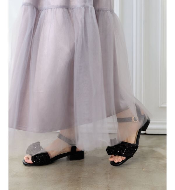  「ローヒールフリルビジューサンダル」|サンダル|