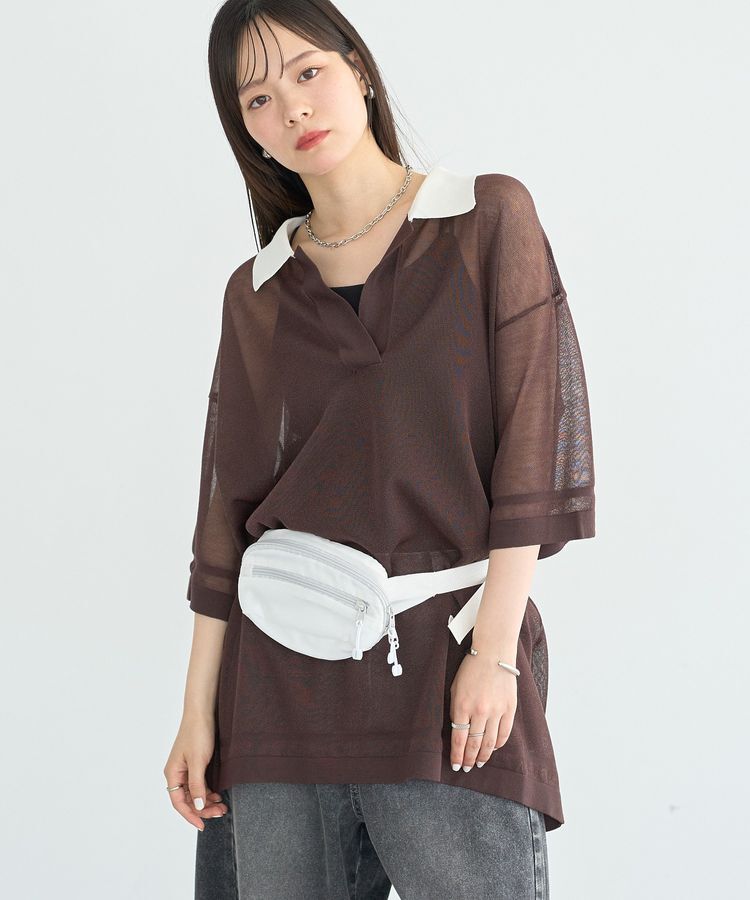 earth music&ecology「シアーポロプルオーバー」|ニット・セーター|Brown