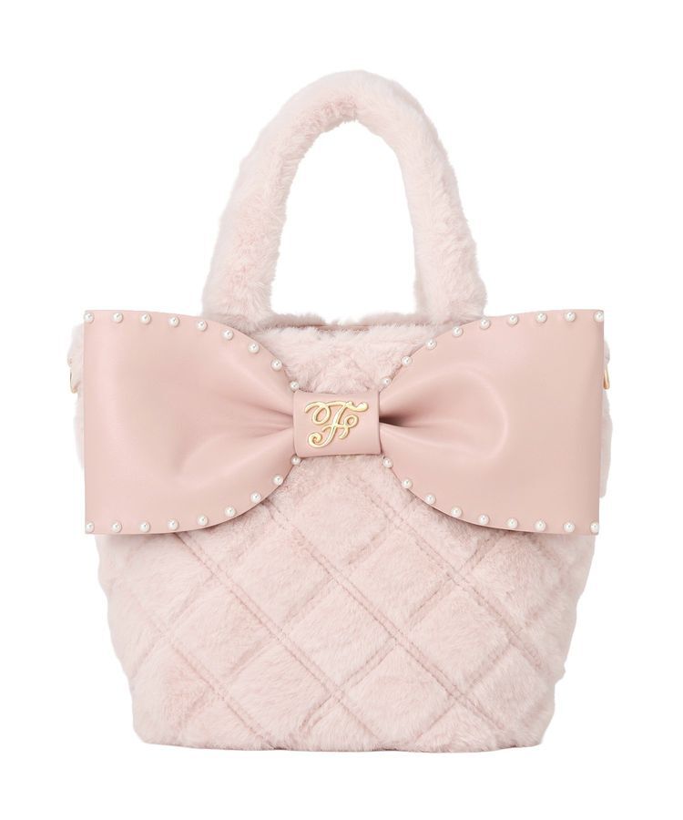 Maison de FLEUR「フェイクファーパールリボントートバッグ」|ハンドバッグ|ピンク
