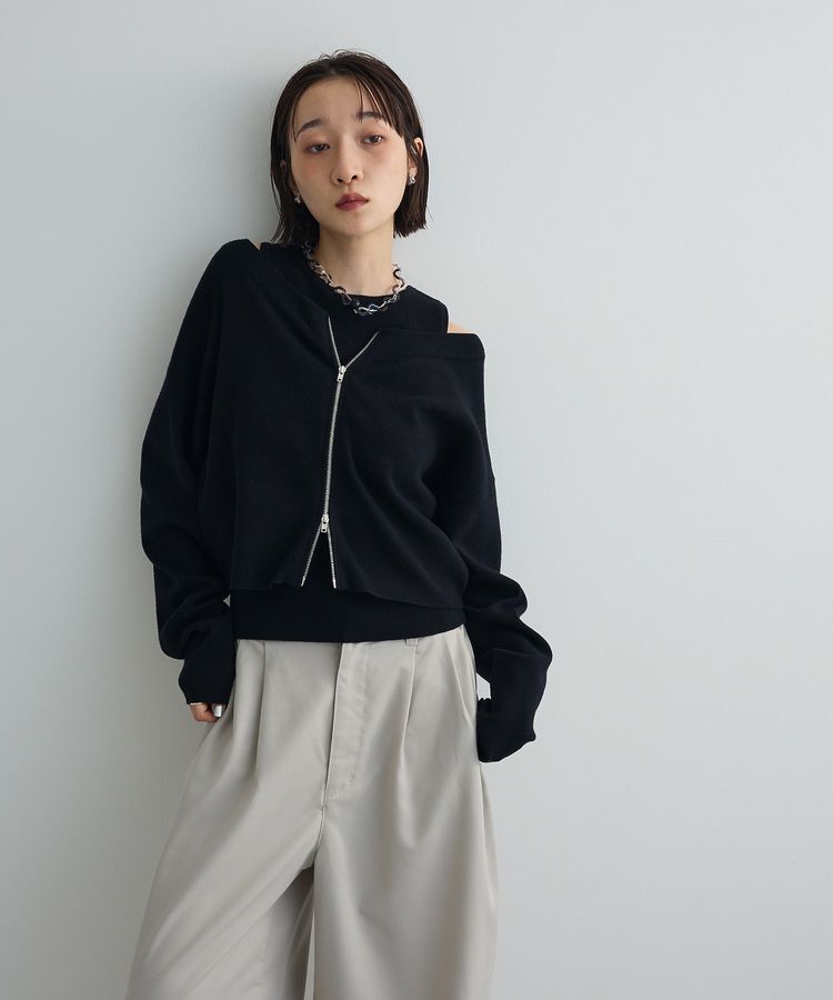 AnriettMusee「SET2点Zipニットカーディガン+アメスリタンク」|ニット・セーター|Black