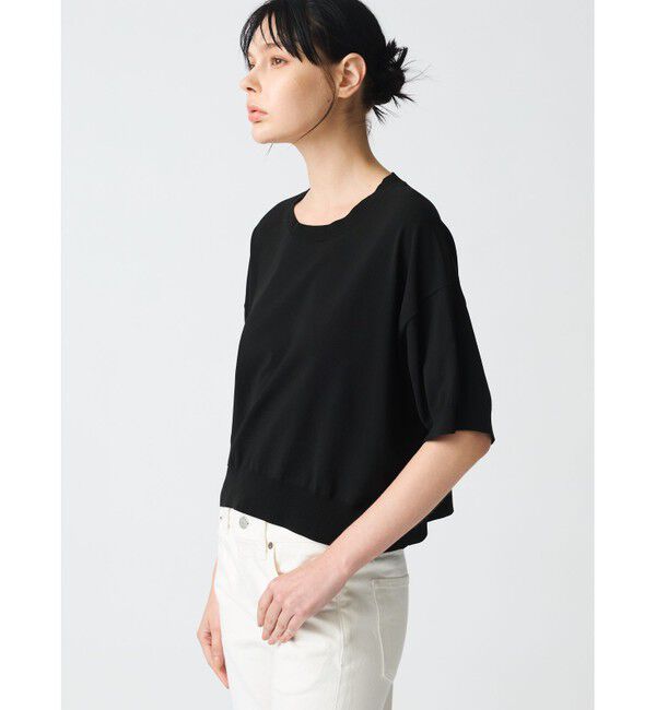 mizuiro ind「mizuiro ind クルーネックハーフスリーブプルオーバー」|ニット・セーター|