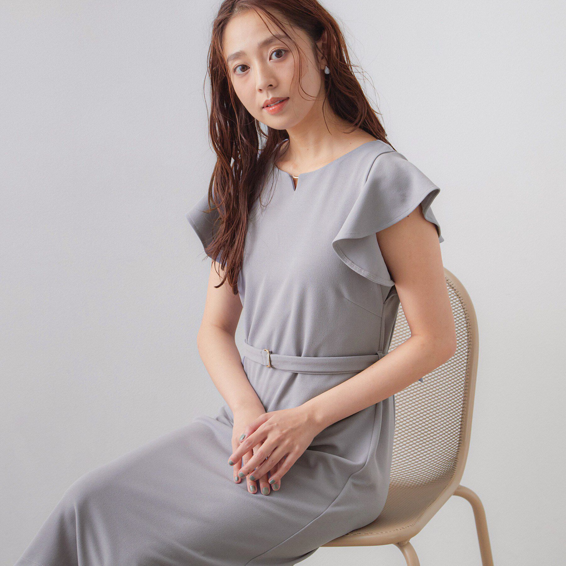 index「【接触冷感／吸水速乾】キーネックフレアスリーブワンピース《UV／洗濯機OK／ストレッチ》」|ワンピース|