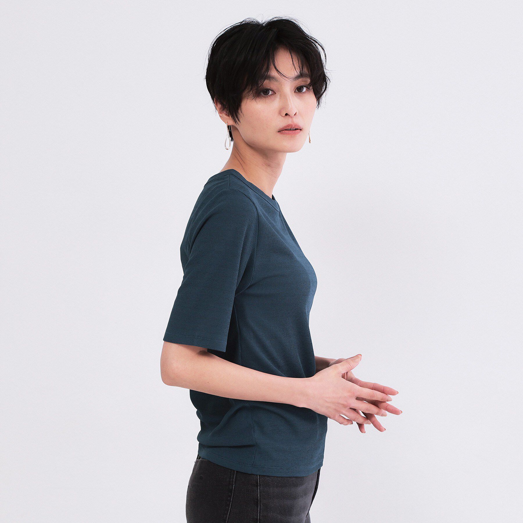 OPAQUE.CLIP「シアーメランジリブカットソー【洗濯機OK】」|Tシャツ・カットソー|