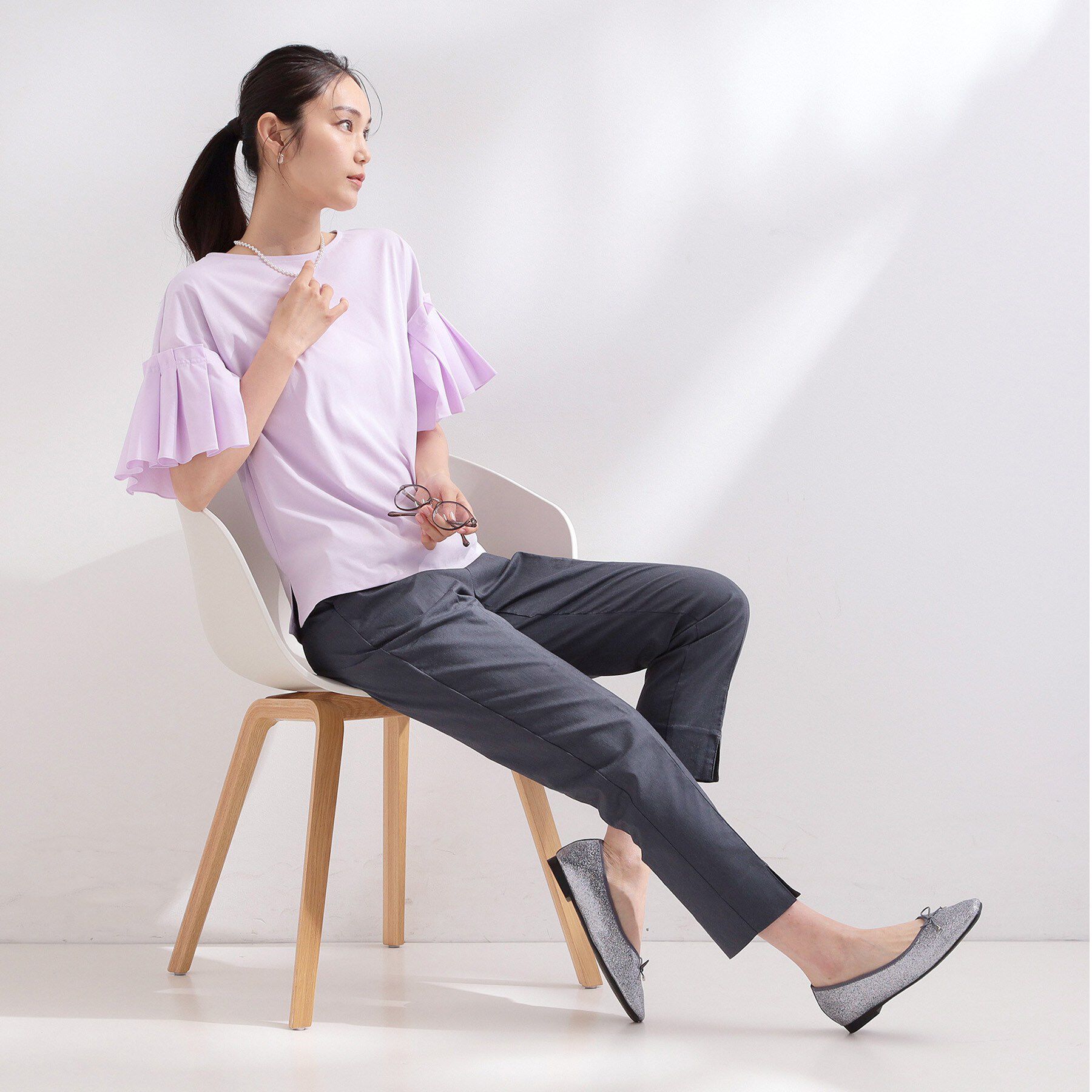 OPAQUE.CLIP「【接触冷感】タックスリーブカットソー《洗濯機OK》」|Tシャツ・カットソー|