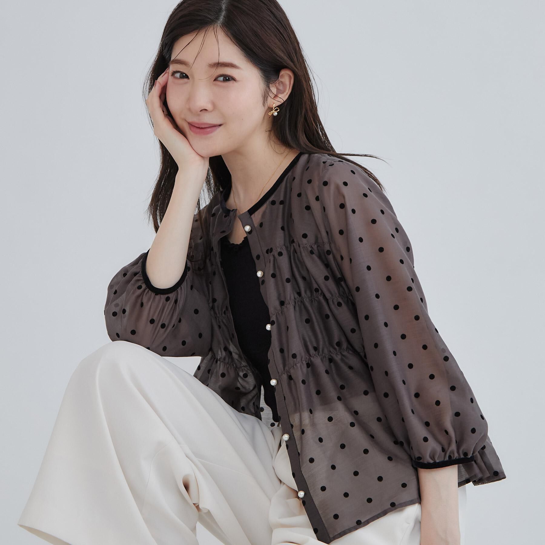 Couture broach「【セットアップ可・着映えて上品】フロッキードットブラウス」|シャツ・ブラウス|トープ(154)