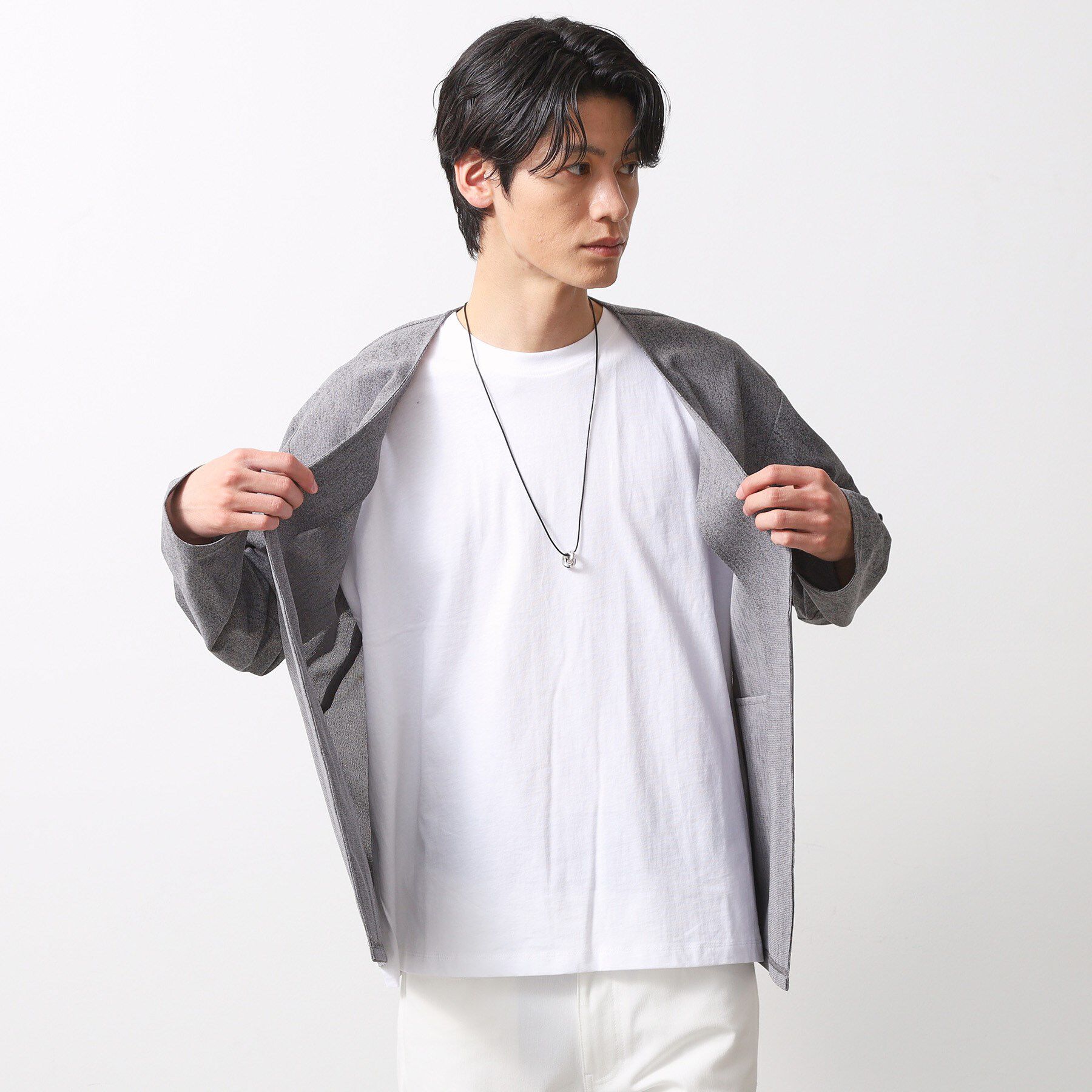THE SHOP TK「シャリルジャージ カーディガン 洗濯機OK/吸水速乾/イージーケア/セットアップ可」|カーディガン|ライトグレー(011