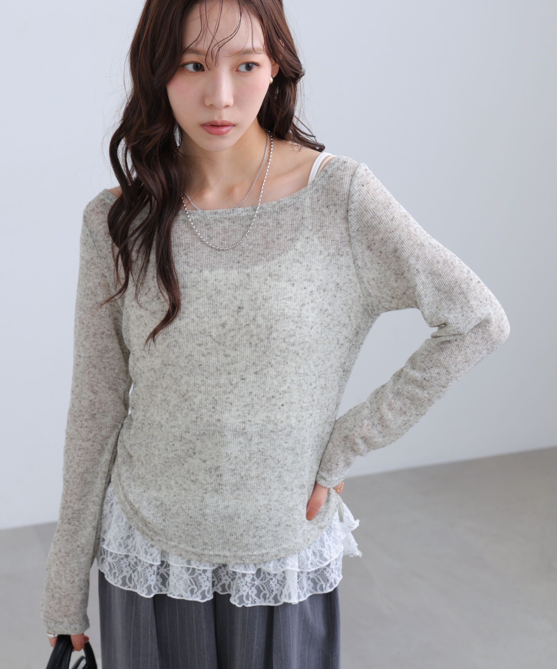  「メランジドロストレースティアードキャミセット」|Tシャツ・カットソー|