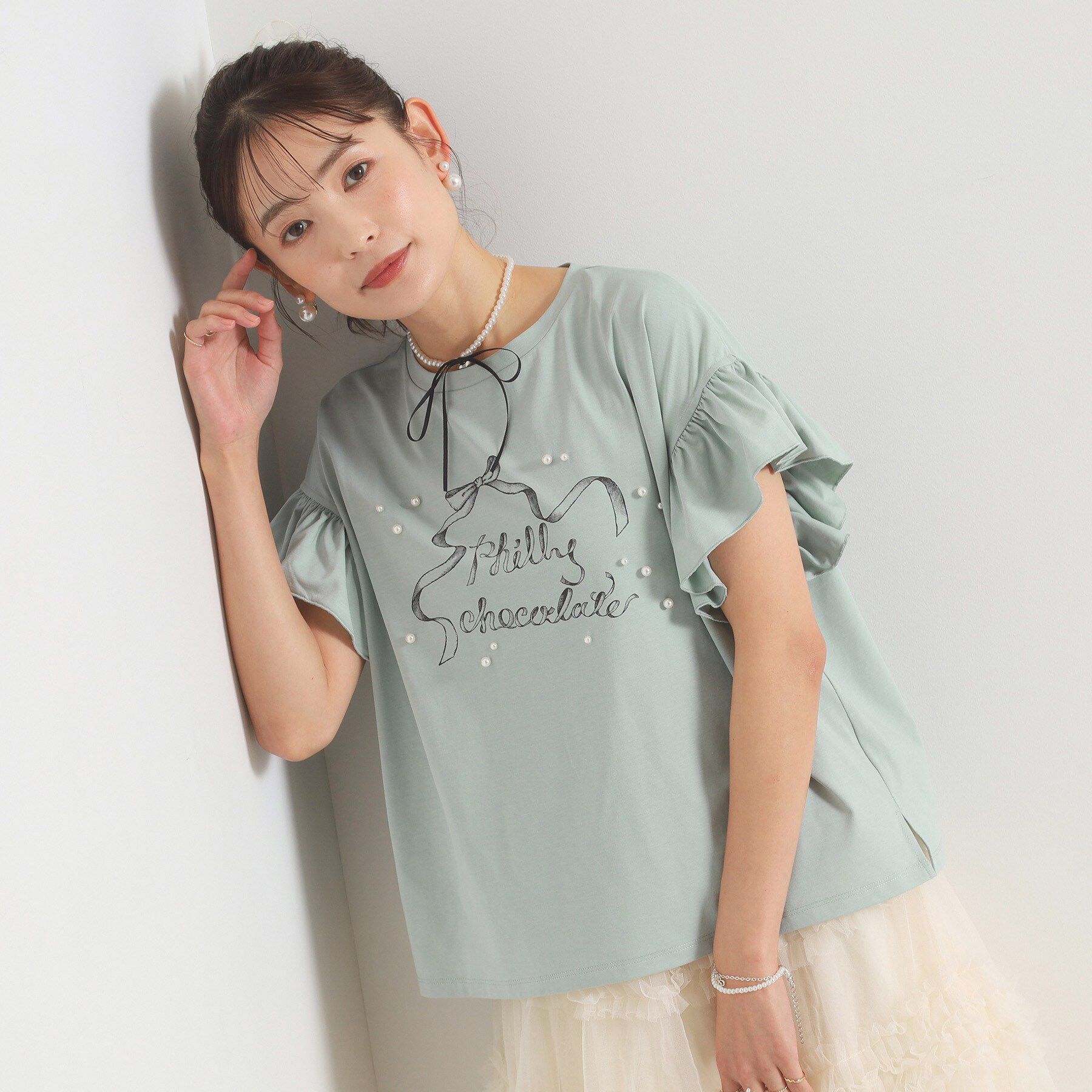ITS&rsquo;DEMO「<Philly chocolateコラボ>リボンTシャツ」|Tシャツ・カットソー|ミントグリーン(02