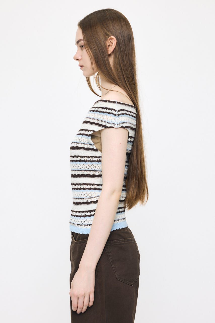 MOUSSY「STRIPED OFF SHOULDER トップス」|ニット・セーター|