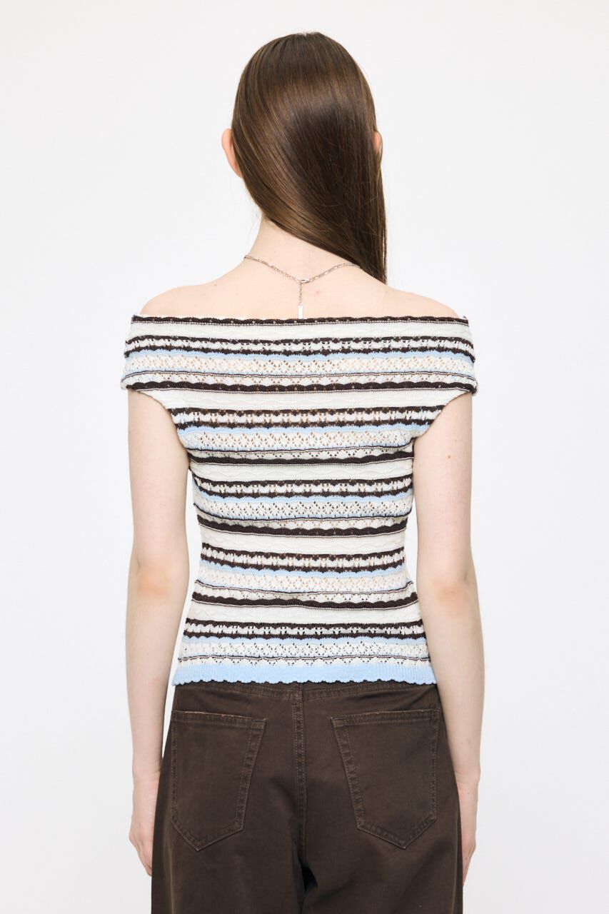 MOUSSY「STRIPED OFF SHOULDER トップス」|ニット・セーター|