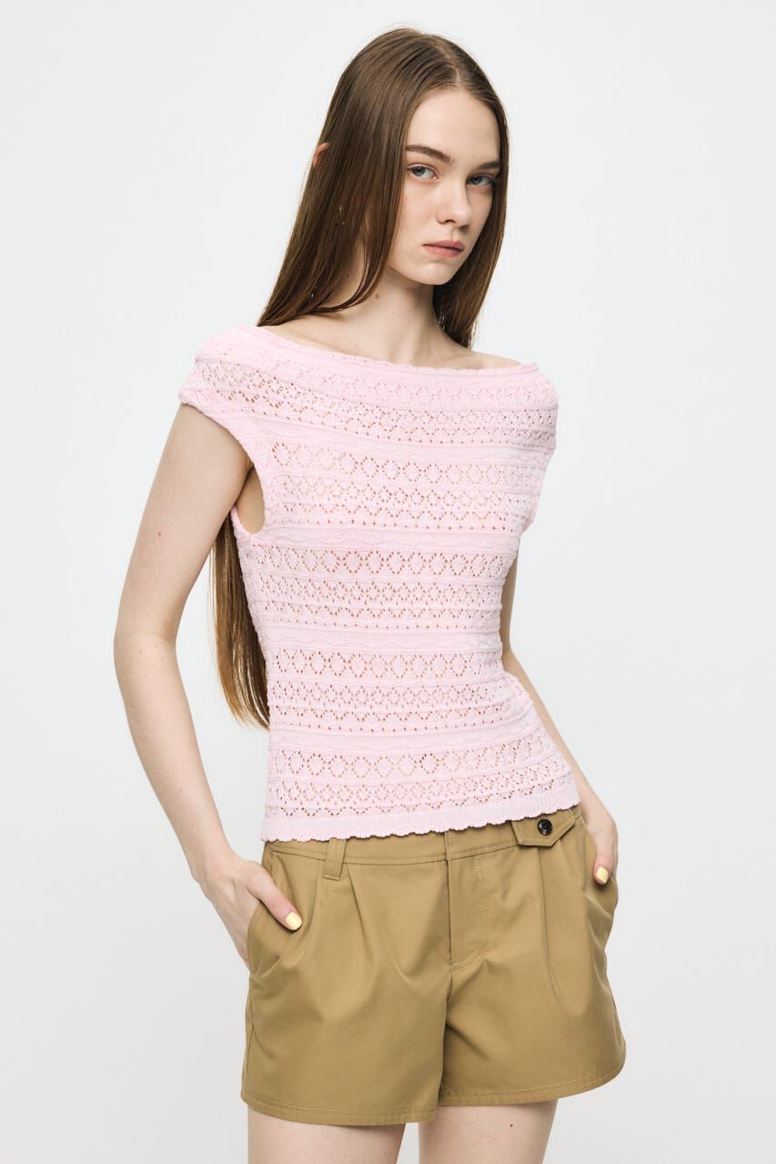 MOUSSY「STRIPED OFF SHOULDER トップス」|ニット・セーター|