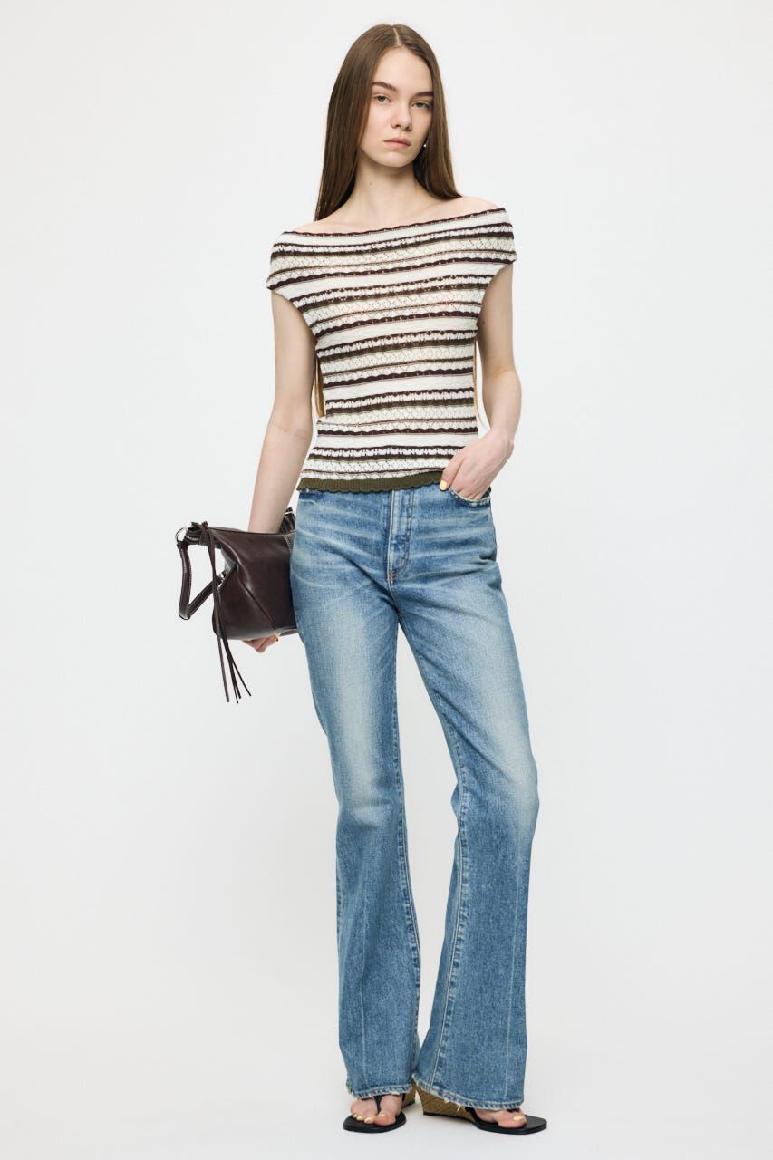 MOUSSY「STRIPED OFF SHOULDER トップス」|ニット・セーター|