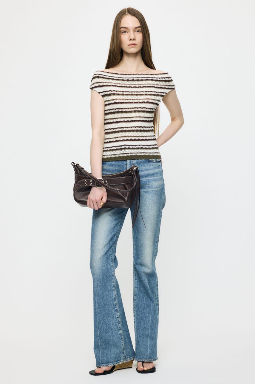 MOUSSY「STRIPED OFF SHOULDER トップス」|ニット・セーター|