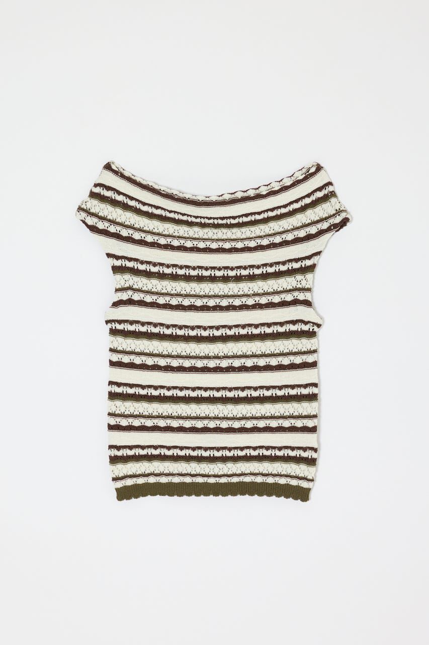 MOUSSY「STRIPED OFF SHOULDER トップス」|ニット・セーター|