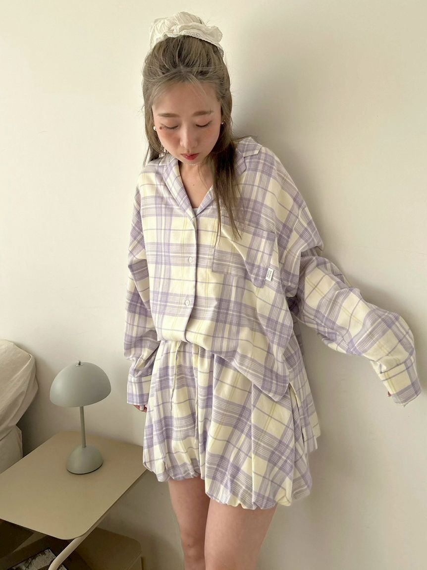 SNIDEL HOME「チェック開襟シャツ」|ルームウェア|