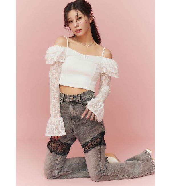 RESEXXY「スリーブレースリブカットトップス」|Tシャツ・カットソー|