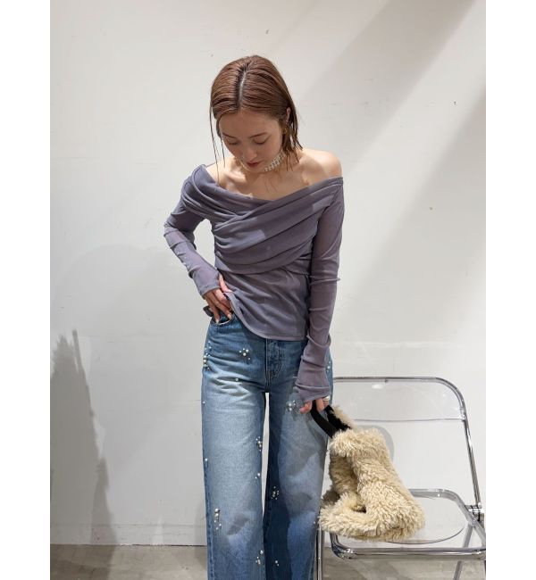LAGUNAMOON「フロッキーチュールドレープトップス」|Tシャツ・カットソー|