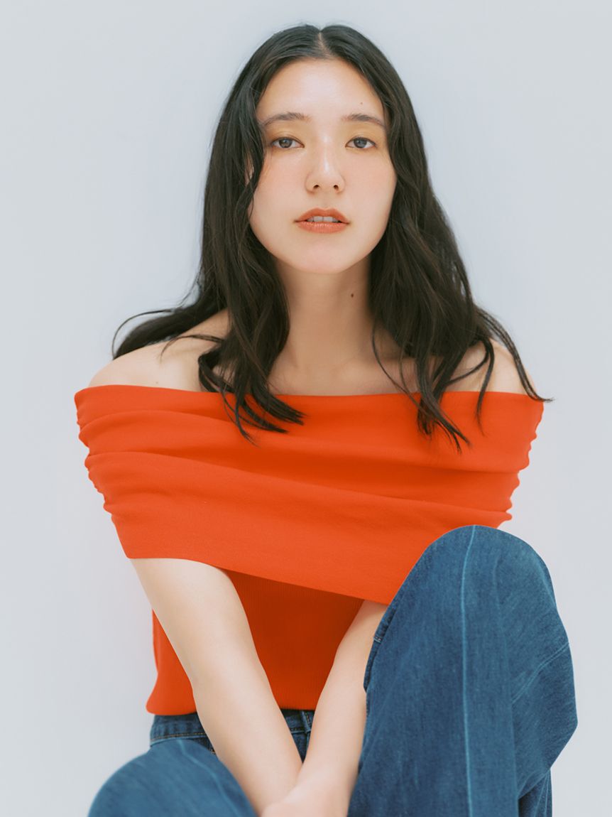 Mila Owen「【接触冷感】クールタッチオフショルニット」|チューブトップ|RED
