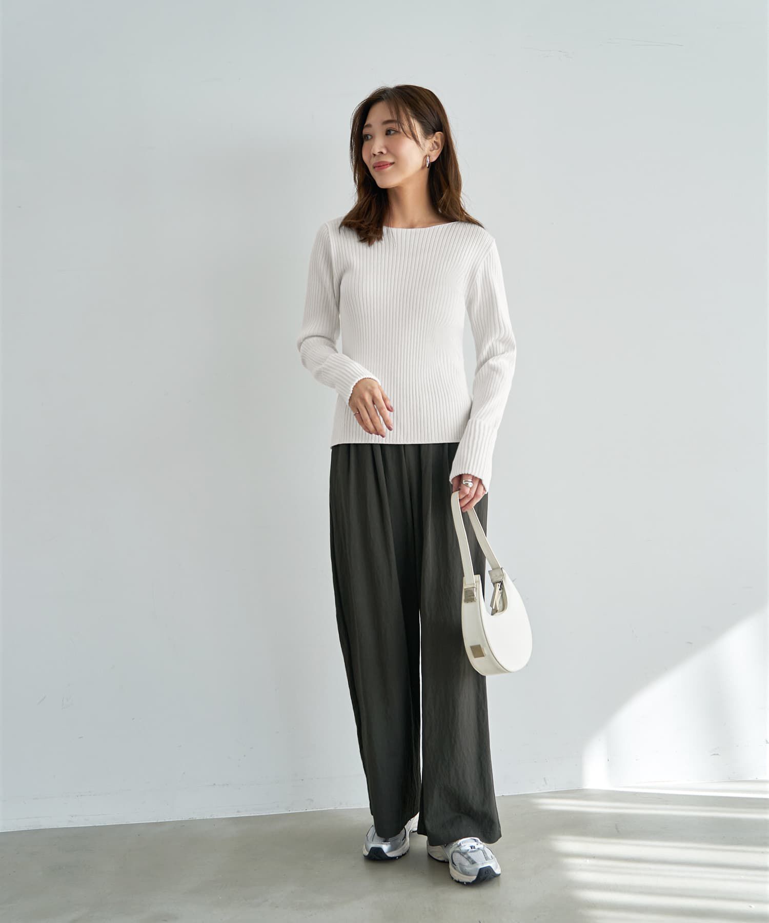 STYLE DELI「袖口折り返しボートネックリブトップス」|ニット・セーター|