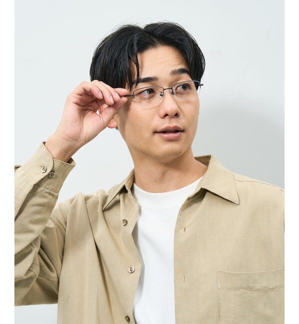  「スクエア型 メガネ | 軽量 耐久性 チタン 伊達メガネ ビジネス ユニセックス レンズ交換券付」|メガネ|ネイビー2