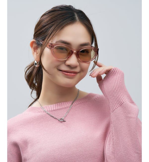  「SUNCUTGlasses/UV100%CUT オーバル型 サングラス [度無し専用] キャッツアイ 太縁 紫外線対策 UVカット」|サングラス|オレンジ系デミ2