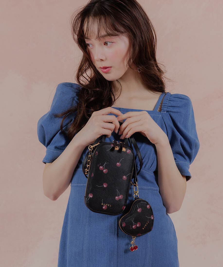  「【Cherry＆Strawberry】ハートポーチ付き2WAYマルチショルダーバッグ」|モバイルケース|