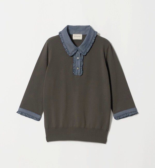 UNITED ARROWS「六分袖 デニムライク ポロニット ‐ウォッシャブル‐」|ニット・セーター|DK.BROWN