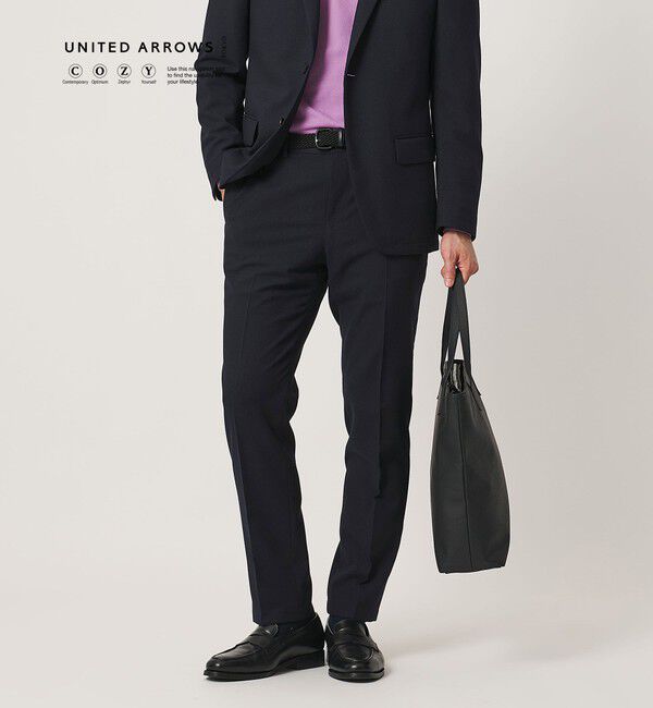 UNITED ARROWS「テックツイル ノープリーツ テーパードスラックス UA COZY ウォッシャブル ヨコストレッチ」|スラックス|NAVY