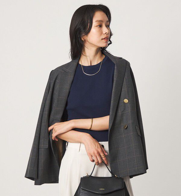 UNITED ARROWS green label relaxing「＜1_OF MINE＞リブ クルーネック 5分袖 ニット プルオーバー マシンウォッシャブル」|ニット・セーター|