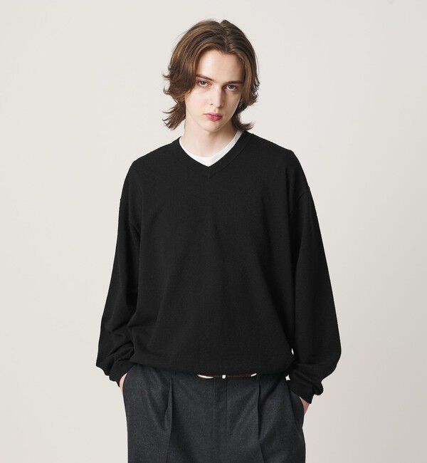 BEAUTY&YOUTH UNITED ARROWS「KNITEE フェザー コットン Vネック ニット Tシャツ ウォッシャブル」|ニット・セーター|