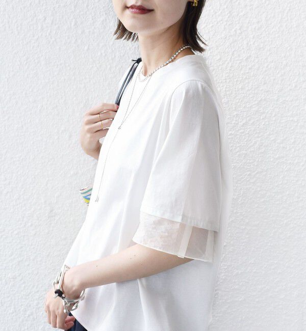 SHIPS for women「【WEB限定】〈接触冷感 / UVカット〉シアー オーガンジー コンビ プルオーバー」|Tシャツ・カットソー|