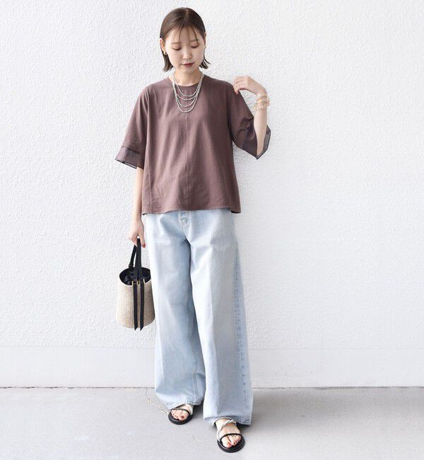 SHIPS for women「【WEB限定】〈接触冷感 / UVカット〉シアー オーガンジー コンビ プルオーバー」|Tシャツ・カットソー|