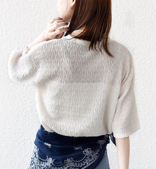 SHIPS for women「〈手洗い可能〉ランダムブルーゼ 5分袖 プルオーバー」|Tシャツ・カットソー|