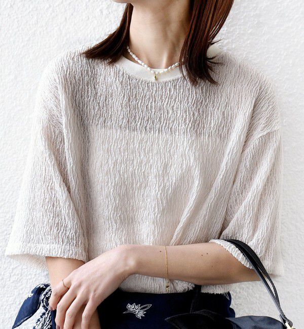SHIPS for women「〈手洗い可能〉ランダムブルーゼ 5分袖 プルオーバー」|Tシャツ・カットソー|