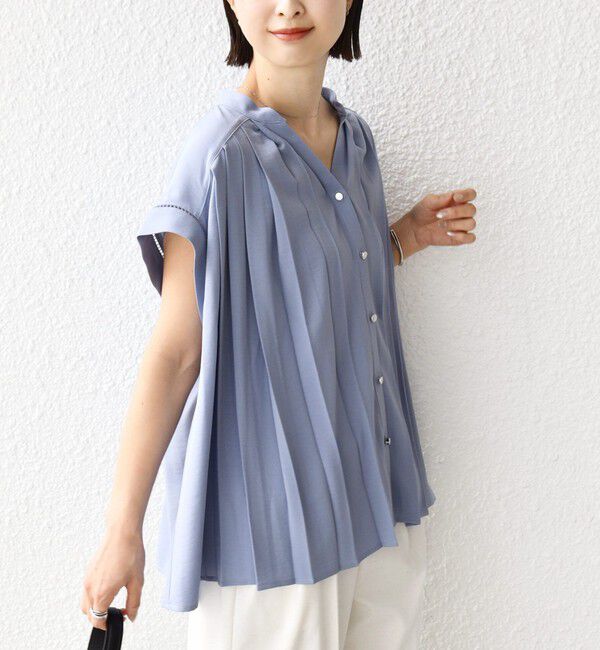 SHIPS for women「【WEB限定】〈手洗い可能〉ストレッチ ジョーゼット プリーツ スキッパー ブラウス」|シャツ・ブラウス|