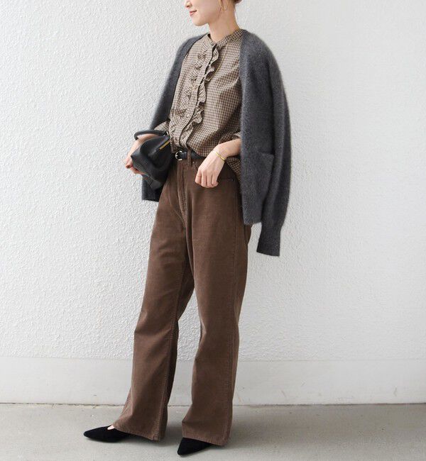 SHIPS for women「【WEB限定】〈手洗い可能〉チェック フリル ロングスリーブ シャツ（ベージュ）」|シャツ・ブラウス|