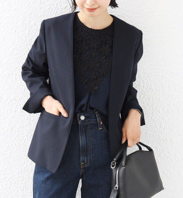 SHIPS for women「《予約》〈洗濯機可能〉FUNCTION ツイル ジャケット 26AW」|ノーカラージャケット|ネイビー
