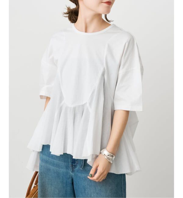 Spick and Span「《一部店舗+WEB限定 / 追加》AAYUSHI / アユーシ ペプラムラッフルTシャツ」|Tシャツ・カットソー|