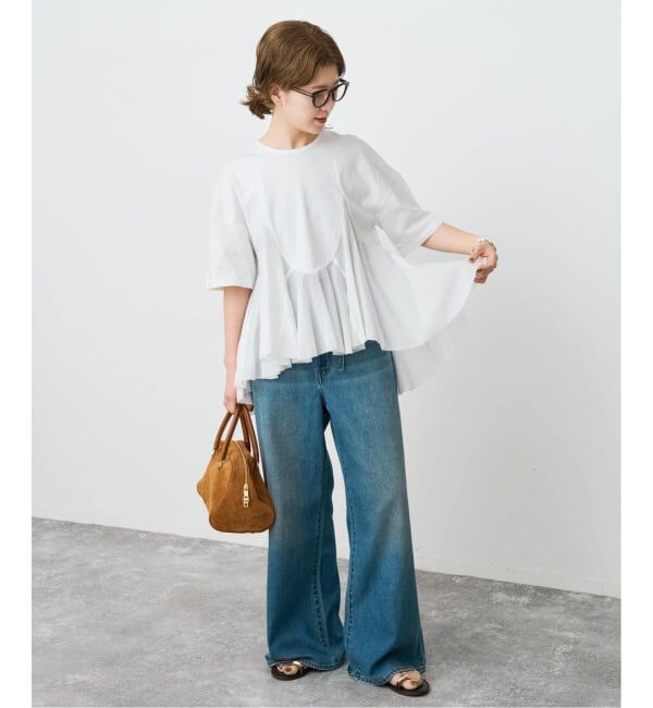 Spick and Span「《一部店舗+WEB限定 / 追加》AAYUSHI / アユーシ ペプラムラッフルTシャツ」|Tシャツ・カットソー|