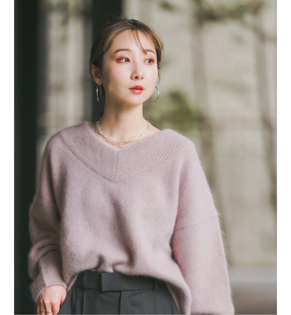 NOBLE「《WEB・一部店舗限定追加予約》YAKワイドVネックニット」|ニット・セーター|