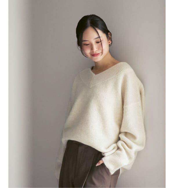 NOBLE「《WEB・一部店舗限定追加予約》YAKワイドVネックニット」|ニット・セーター|