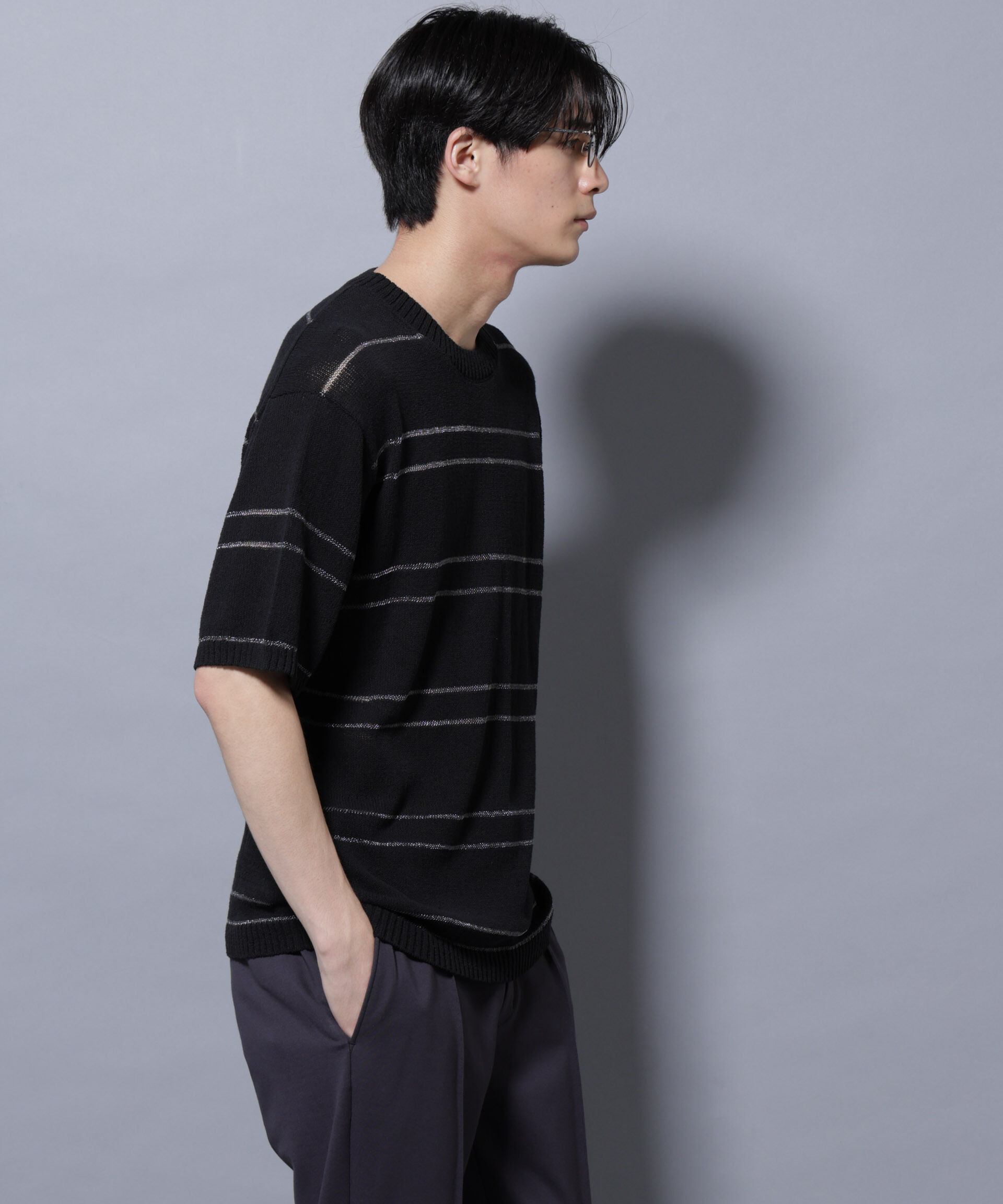 NANO universe「ブークレーラメボーダー ニットTシャツ」|ニット・セーター|