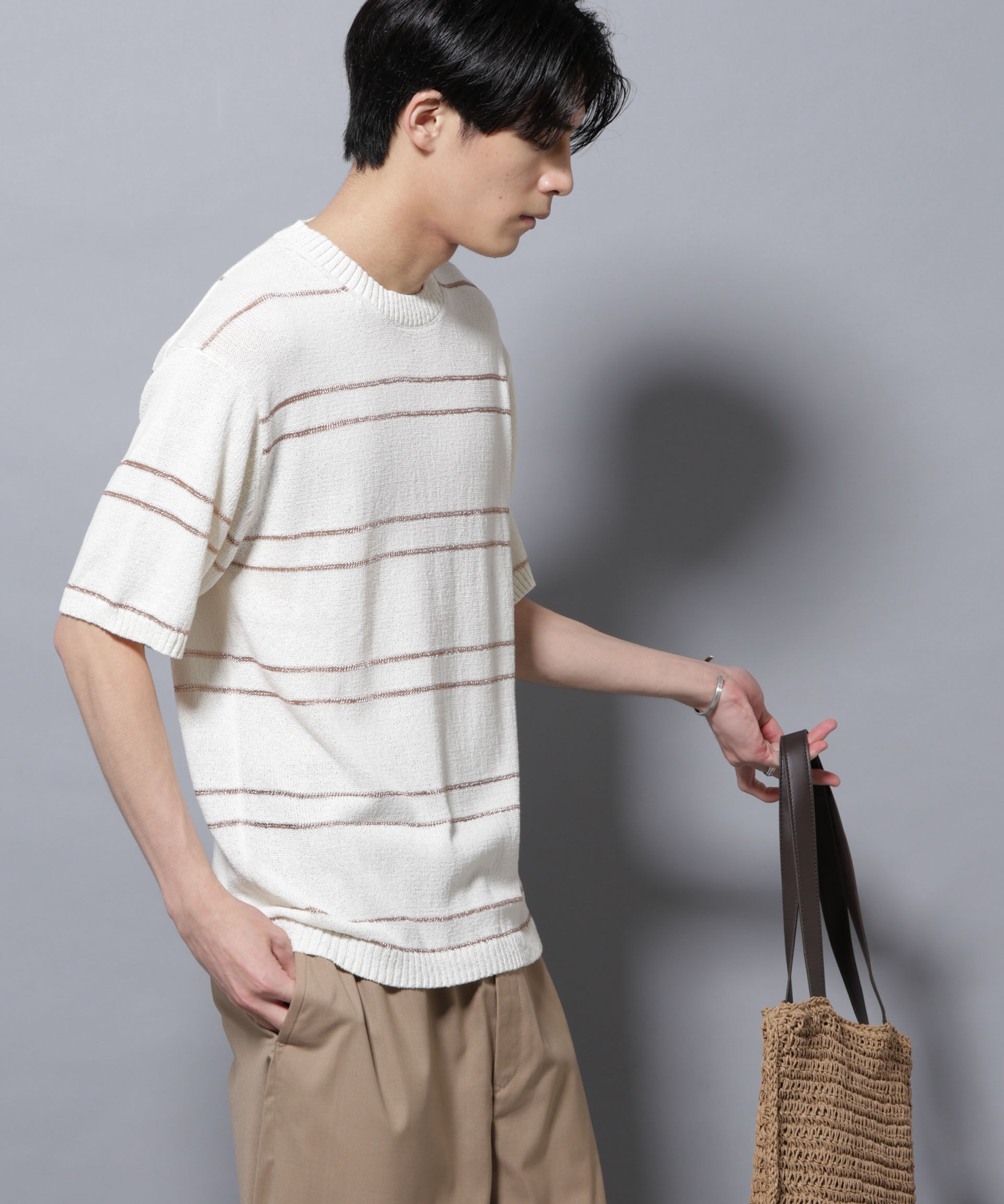 NANO universe「ブークレーラメボーダー ニットTシャツ」|ニット・セーター|