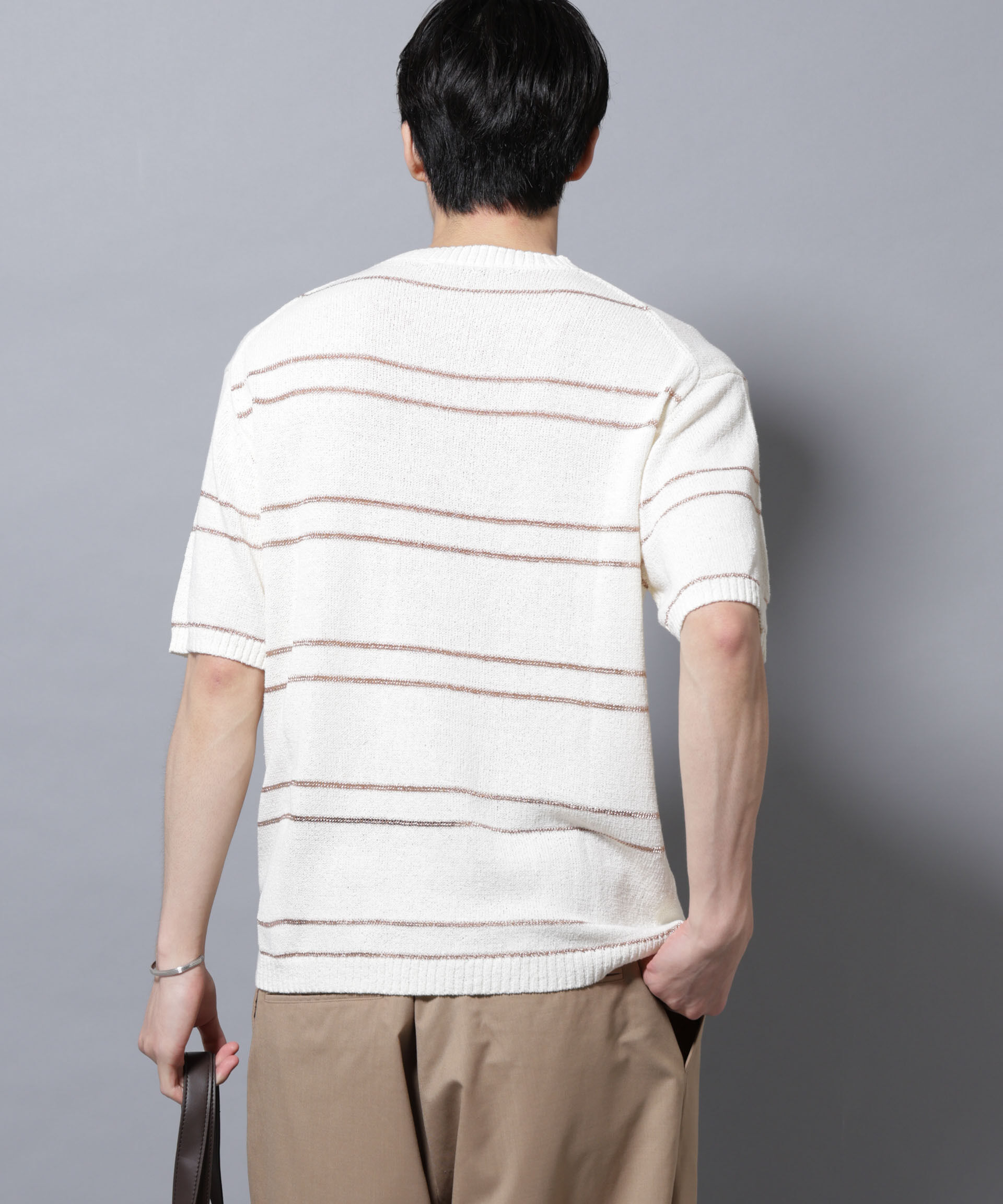 NANO universe「ブークレーラメボーダー ニットTシャツ」|ニット・セーター|