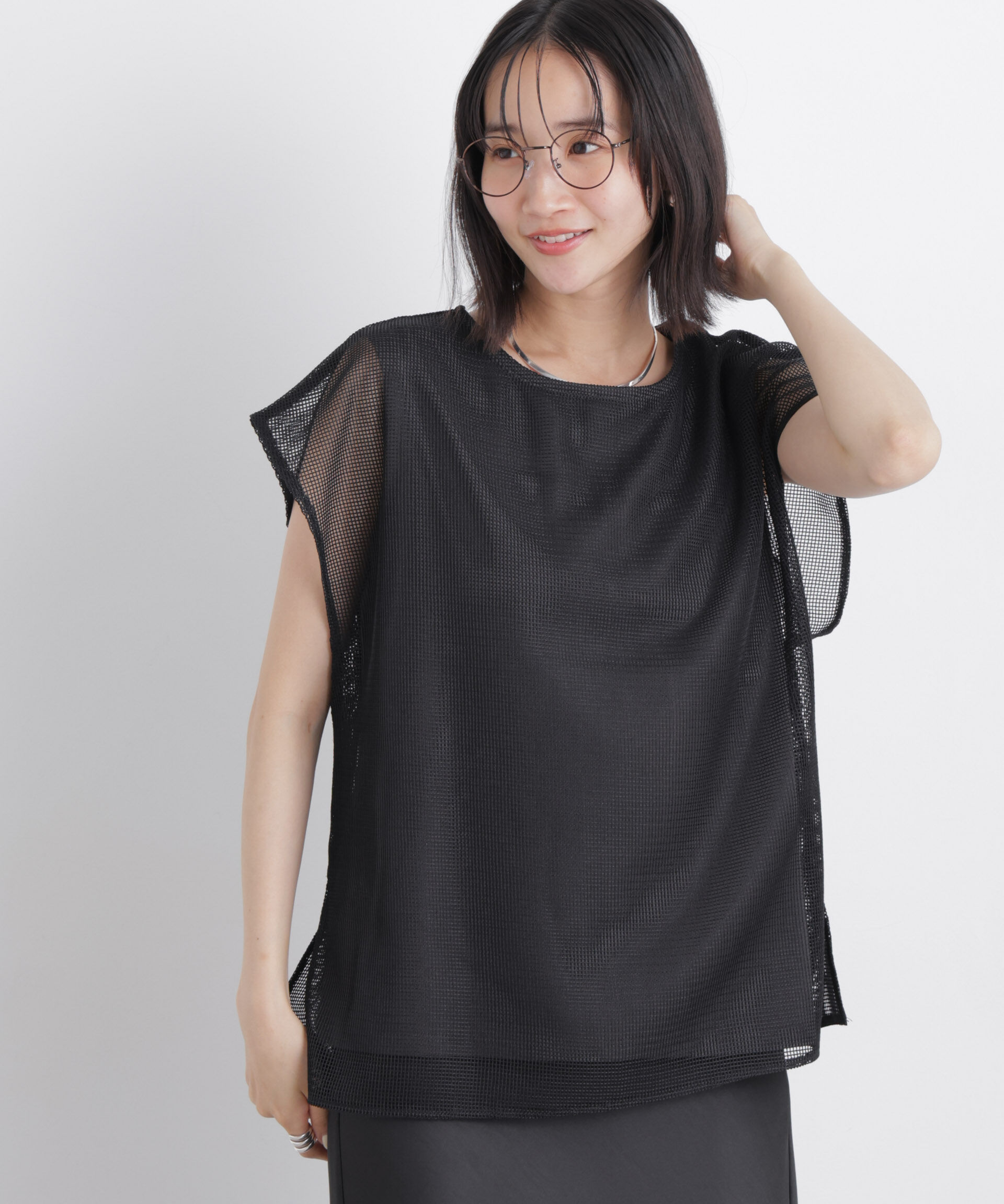 NANO universe「カラミメッシュレイヤードカットトップス」|Tシャツ・カットソー|