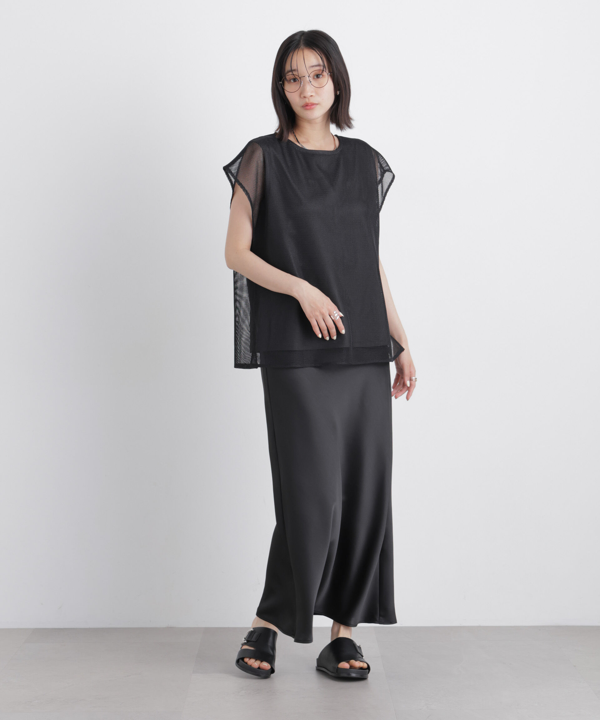 NANO universe「カラミメッシュレイヤードカットトップス」|Tシャツ・カットソー|