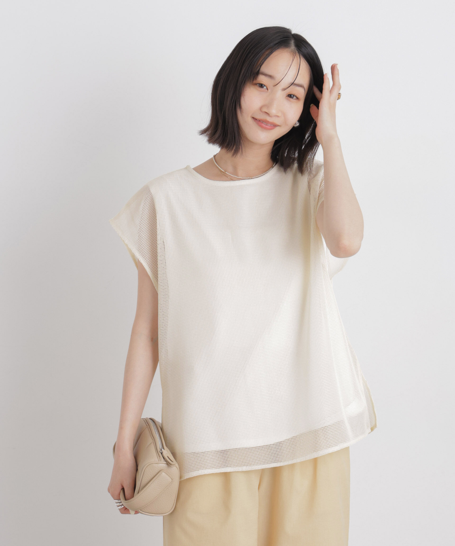 NANO universe「カラミメッシュレイヤードカットトップス」|Tシャツ・カットソー|