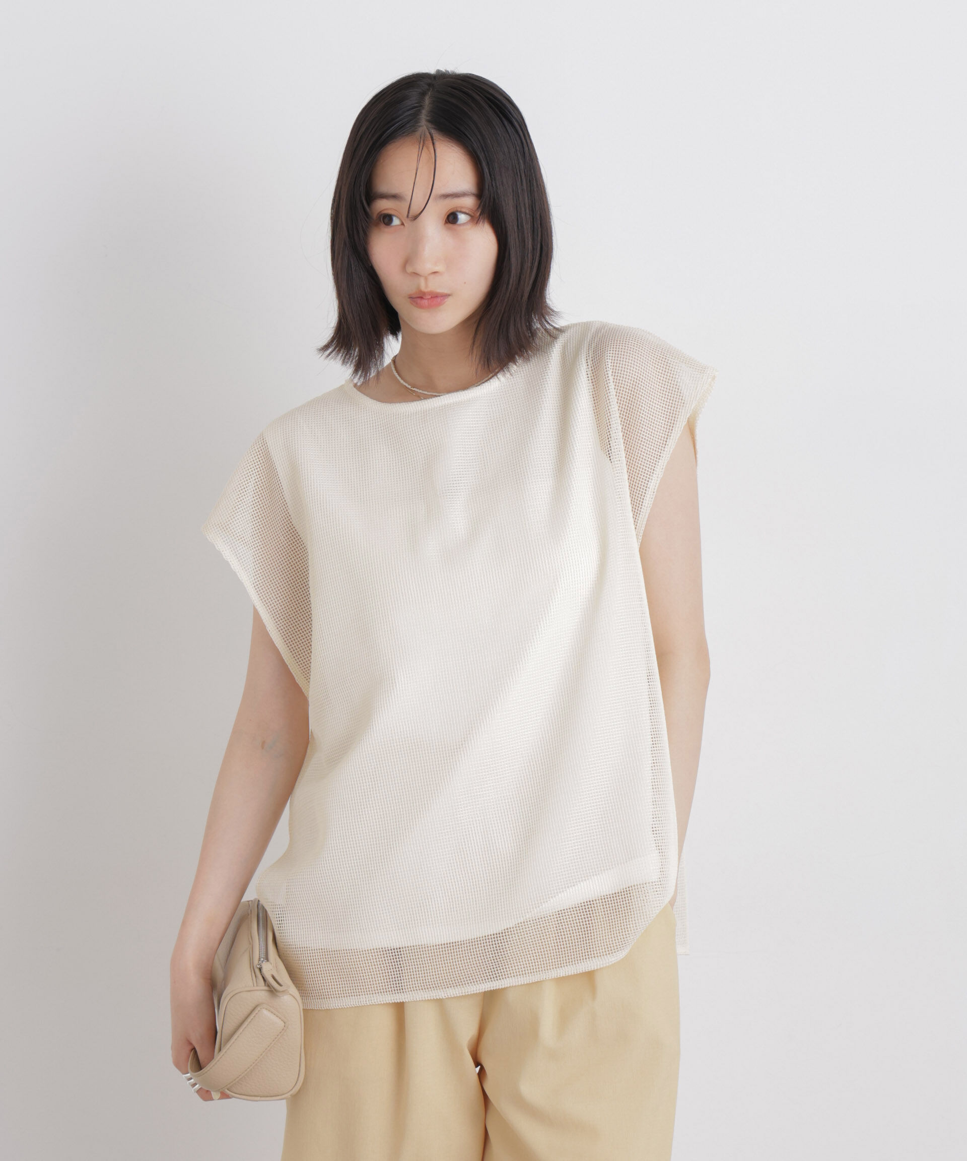 NANO universe「カラミメッシュレイヤードカットトップス」|Tシャツ・カットソー|