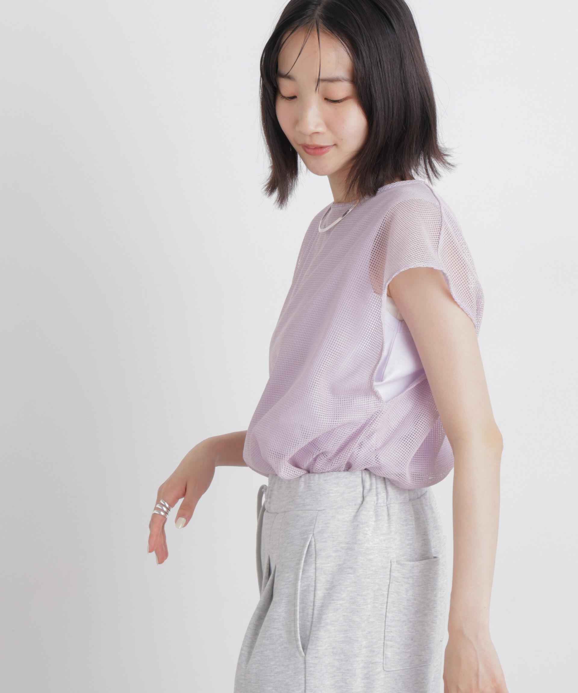 NANO universe「カラミメッシュレイヤードカットトップス」|Tシャツ・カットソー|