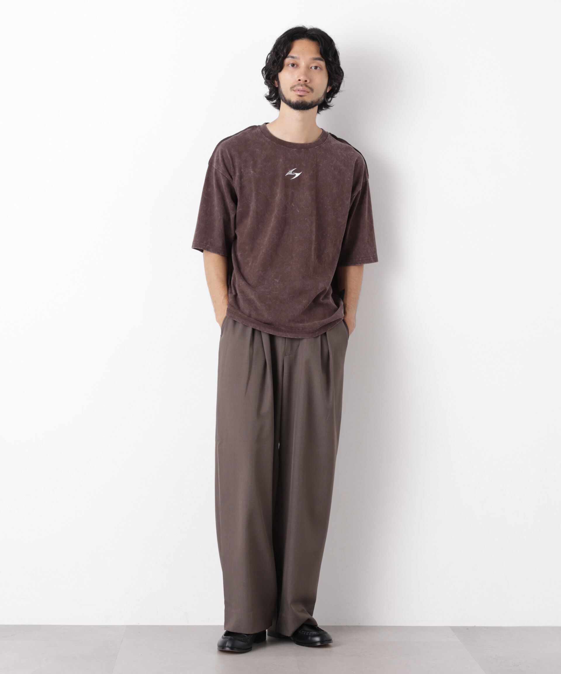 NANO universe「ワンポイントピグメントTシャツ 半袖」|Tシャツ・カットソー|
